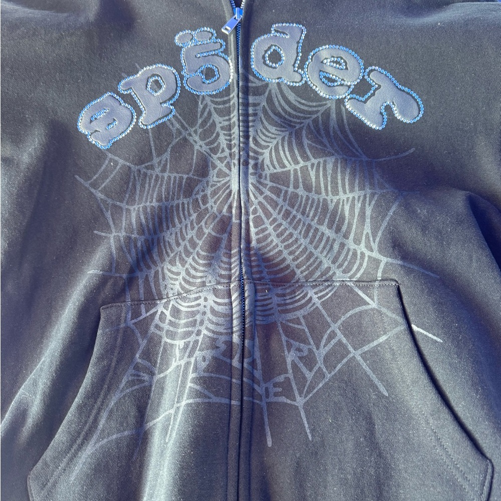 Black Hoodie with Spider Web Design and rhinestones